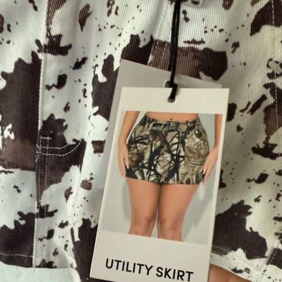 Refrain|Brown and White Utility micro Skirt,cow print/animal print•••NWT Size 28 - Picture 6 of 10
